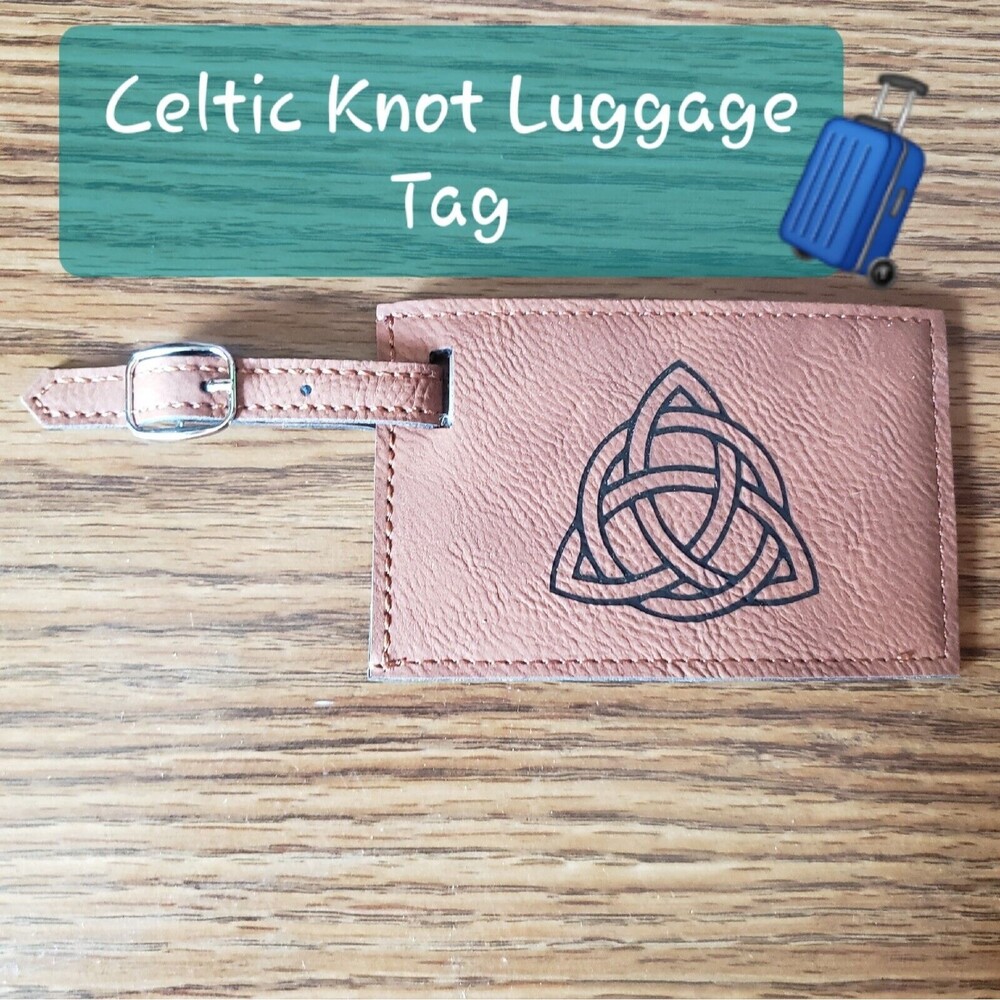 Celtic Circle Knot Luggage Tag Rawhide Leather Bag Location Charm With Buckle